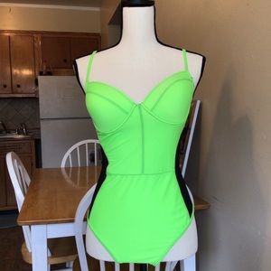 Electric Green & Black Swimsuit. Large.